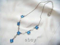 ART DECO STERLING SILVER Sapphire Paste Open Back Bezel Crystal Vintage NECKLACE