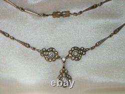 ART DECO Vintage STERLING Silver CRYSTAL Paste Y Necklace