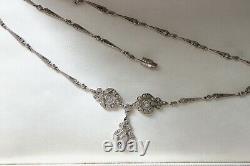 ART DECO Vintage STERLING Silver CRYSTAL Paste Y Necklace