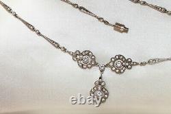 ART DECO Vintage STERLING Silver CRYSTAL Paste Y Necklace