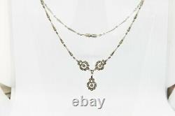 ART DECO Vintage STERLING Silver CRYSTAL Paste Y Necklace