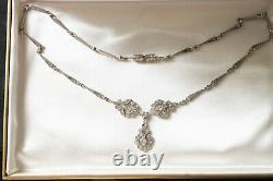 ART DECO Vintage STERLING Silver CRYSTAL Paste Y Necklace