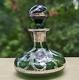 Art Nouveau 1900's Green Art Glass 3.25 Perfume Bottle Sterling Silver Overlay