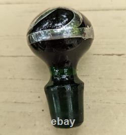 ART NOUVEAU 1900's GREEN ART GLASS 3.25 PERFUME BOTTLE STERLING SILVER OVERLAY