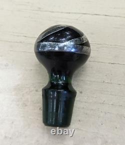 ART NOUVEAU 1900's GREEN ART GLASS 3.25 PERFUME BOTTLE STERLING SILVER OVERLAY