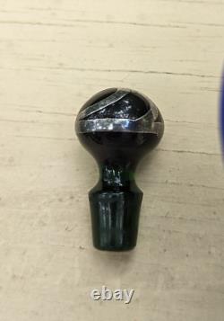 ART NOUVEAU 1900's GREEN ART GLASS 3.25 PERFUME BOTTLE STERLING SILVER OVERLAY