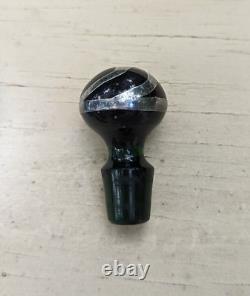 ART NOUVEAU 1900's GREEN ART GLASS 3.25 PERFUME BOTTLE STERLING SILVER OVERLAY