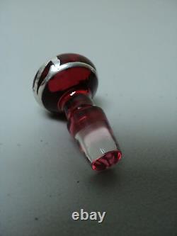 ART NOUVEAU CRANBERRY GLASS COLOGNE PERFUME BOTTLE with STERLING SILVER OVERLAY