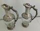 A Lovely Pair Of Antique 19th Century French Sterling Silver&cut Glass Pitchers
