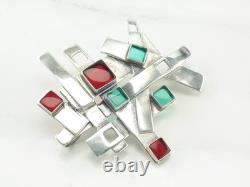 Abstract Red Blue Glass Sterling Silver Brooch Pendant