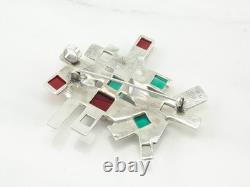 Abstract Red Blue Glass Sterling Silver Brooch Pendant
