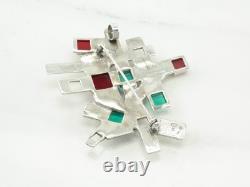 Abstract Red Blue Glass Sterling Silver Brooch Pendant