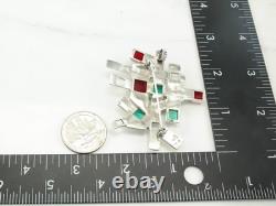 Abstract Red Blue Glass Sterling Silver Brooch Pendant