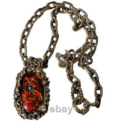 Aesthetic Dichroic Glass Diamond Sterling Silver sculpted cable links Necklace