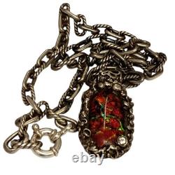 Aesthetic Dichroic Glass Diamond Sterling Silver sculpted cable links Necklace