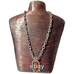 Aesthetic Dichroic Glass Diamond Sterling Silver sculpted cable links Necklace