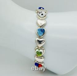 Alan K 925 Sterling Silver Murano Glass Hearts Millefiori Heart Link Bracelet 7