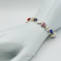 Alan K 925 Sterling Silver Murano Glass Hearts Millefiori Heart Link Bracelet 7