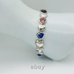 Alan K 925 Sterling Silver Murano Glass Hearts Millefiori Heart Link Bracelet 7
