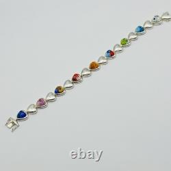 Alan K 925 Sterling Silver Murano Glass Hearts Millefiori Heart Link Bracelet 7
