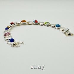 Alan K 925 Sterling Silver Murano Glass Hearts Millefiori Heart Link Bracelet 7