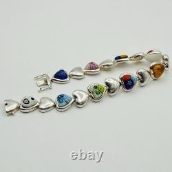 Alan K 925 Sterling Silver Murano Glass Hearts Millefiori Heart Link Bracelet 7