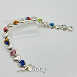 Alan K 925 Sterling Silver Murano Glass Hearts Millefiori Heart Link Bracelet 7