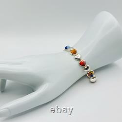 Alan K 925 Sterling Silver Murano Glass Hearts Millefiori Heart Link Bracelet 7