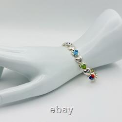 Alan K 925 Sterling Silver Murano Glass Hearts Millefiori Heart Link Bracelet 7