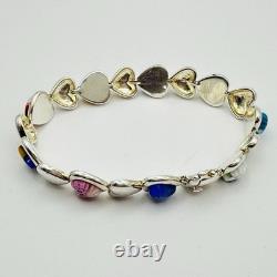 Alan K 925 Sterling Silver Murano Glass Hearts Millefiori Heart Link Bracelet 7