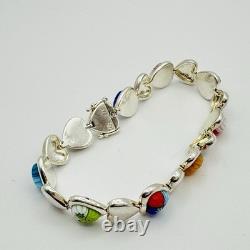 Alan K 925 Sterling Silver Murano Glass Hearts Millefiori Heart Link Bracelet 7