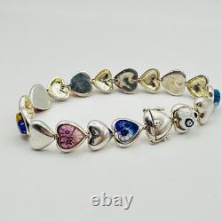Alan K 925 Sterling Silver Murano Glass Hearts Millefiori Heart Link Bracelet 7