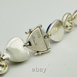 Alan K 925 Sterling Silver Murano Glass Hearts Millefiori Heart Link Bracelet 7