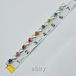 Alan K 925 Sterling Silver Murano Glass Hearts Millefiori Heart Link Bracelet 7