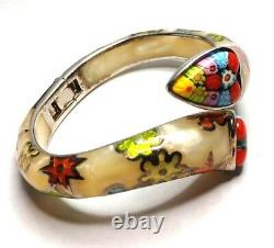 Alan K. Designer Millefiori Murano Glass Sterling Silver Hinged Bangle Bracelet