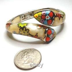 Alan K. Designer Millefiori Murano Glass Sterling Silver Hinged Bangle Bracelet