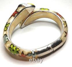 Alan K. Designer Millefiori Murano Glass Sterling Silver Hinged Bangle Bracelet