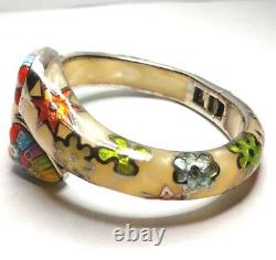 Alan K. Designer Millefiori Murano Glass Sterling Silver Hinged Bangle Bracelet