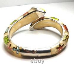 Alan K. Designer Millefiori Murano Glass Sterling Silver Hinged Bangle Bracelet