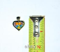 Alan K. Signed Sterling Silver Murano Millefiori Glasd Flower Heart Pendant