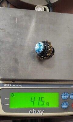 Alan K Sterling Silver Millefiori Flower Murano Glass Big Statement Ring 925 Sz8