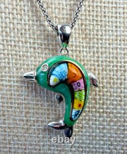 Alan K. Sterling Silver Millefiori Murano Glass Dolphin Pendant with 18 Necklace