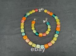 AleAle Sterling Silver Art Glass Beaded Necklace and Bracelet Set