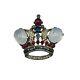Alfred Philippe Trifari Crown Pin Brooch Sterling Silver Opaline Glass Red Blue
