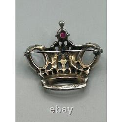 Alfred Philippe TRIFARI Crown Pin Brooch Sterling Silver Opaline Glass Red Blue