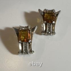 Alfred Philippe Trifari Citrine Glass Sterling Silver Earrings