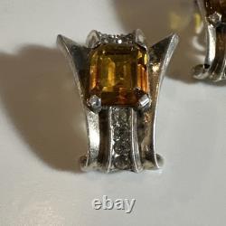 Alfred Philippe Trifari Citrine Glass Sterling Silver Earrings