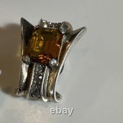 Alfred Philippe Trifari Citrine Glass Sterling Silver Earrings