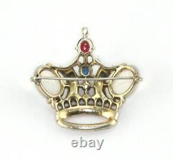 Alfred Philippe Trifari Sterling Silver Large Moonstone Rhinestone Crown Brooch