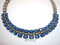 Alfred Philippe Trifari Sterling Silver Sapphire Blue Glass Rhinestone Necklace